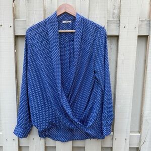 Pleione Royal Blue Printed Draped Wrap Blouse